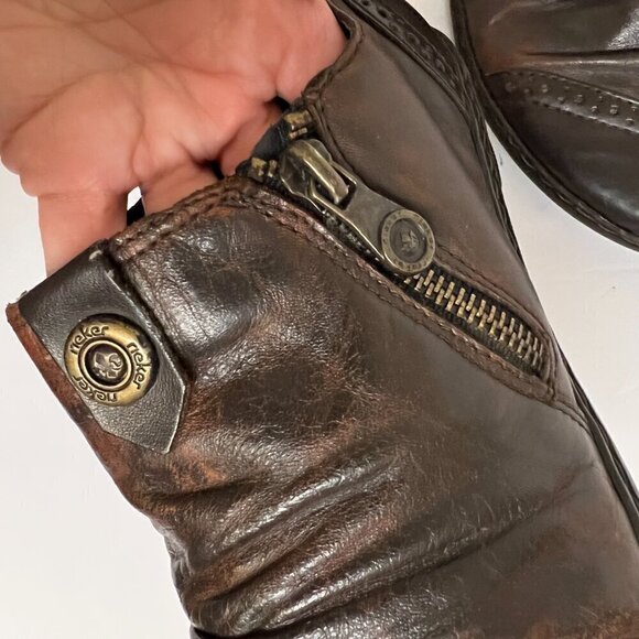 Reiker Louise 80 Leather Ruching Antique Heeled Oxford Shoe Brown Teak Sz 39 - Picture 11 of 16